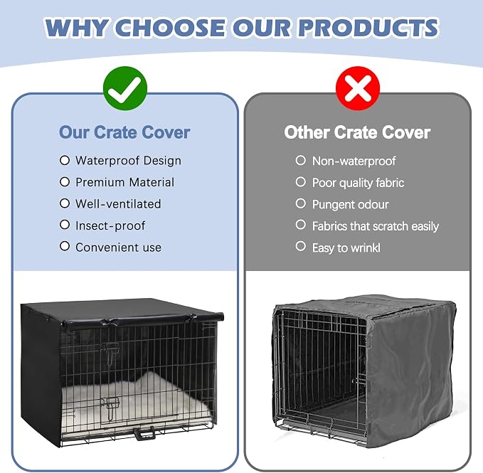 Akinerri Dog Crate Cover - Double Door Waterproof Pet Kennel Cover, Durable 600D Polyester Protective Cage Cover for 24/30/36/42/48 Inch Dog Crate - Black - Image 3