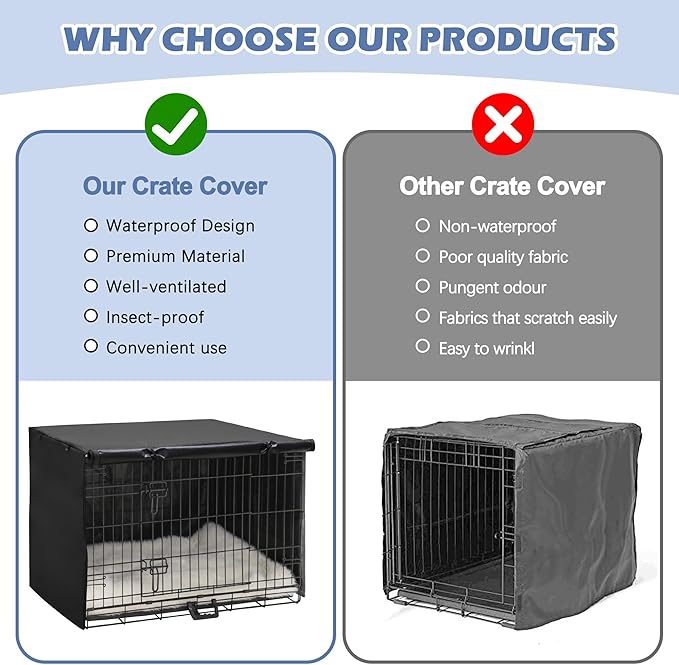 Akinerri Dog Crate Cover - Double Door Waterproof Pet Kennel Cover, Durable 600D Polyester Protective Cage Cover for 24/30/36/42/48 Inch Dog Crate - Black - Image 3