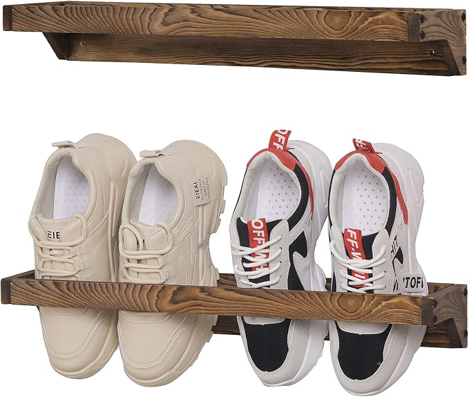 MyGift Wooden Hanging Shoe Rack Storage Organizer for Closet & Entryway | Space-saving wall storage keeps footwear tidy in closets, mudrooms, and entryways while adding a warm rustic farmhouse accent by MyGiftHome