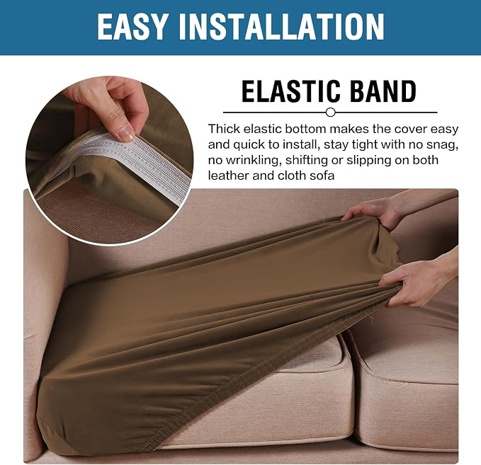 H.VERSAILTEX Velvet Stretch Couch Cushion Cover Plush Cushion Slipcover for Chair Loveseat Sofa Cushion Furniture Protector Seat Cushion Sofa Cover (2 Piece Medium Sofa Cushion Covers, Bronze Brown) - Image 4