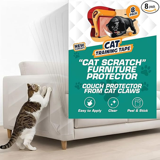 8 Pack Cat Scratch Furniture Protector Tape Sheets – Double-Sided Sticky Training (4 XL, 4 Large) – Anti-Scratch Couch & Sofa Guard – Clear – Not for Leather, Velvet, Microfiber by PantherArmor