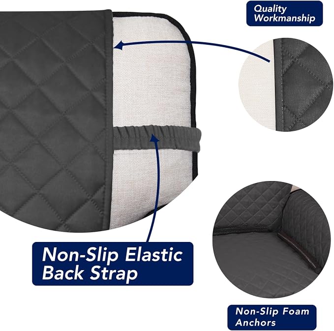 PureFit Reversible Quilted Couch Covers for Dogs Loveseat Sofa Cover 54" | Dark Gray/Beige, Water Resistant Couch Protector, Washable Pet Couch Cover with Non Slip and Elastic Straps For Kids - Image 3