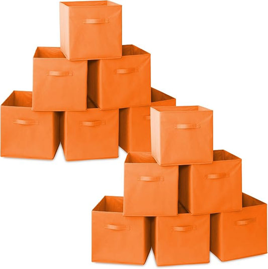 Casafield Set of 12 Collapsible Fabric Cube Storage Bins, Orange - 13" Foldable Cloth Baskets for Shelves, Cubby Organizers & More by Casafield