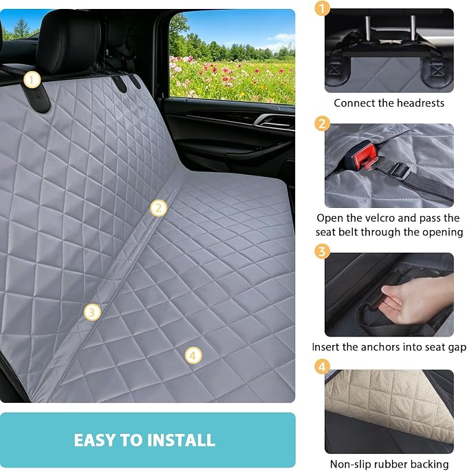 Truck Dog Seat Cover Back Seat | 100% Waterproof & Seat Belt | Pet Hammock for Car Rear Seat Protector with Mesh Window Fits Pickup Ford F-Series/Chevrolet Silverado/Ram/GMC Sierra etc(Gray) - Image 5