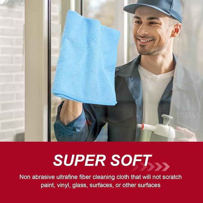 Oudain 200 Pcs Microfiber Cleaning Cloth 16x16 Inch Microfiber Towels for Car Ultra Absorbent Cleaning Rags Reusable Lint Free Streak Free Detailing Towel for Car Washing Drying Dusting (Blue) - Image 5