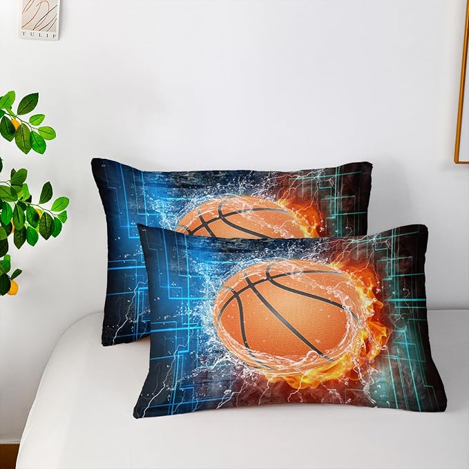 Nttopship Basketball Comforter Sets King Size， Bedding Sets for Kids,Flame and Basketball Comforter Sets All Season 1 Comforter and 2 Pillowcases - Image 5