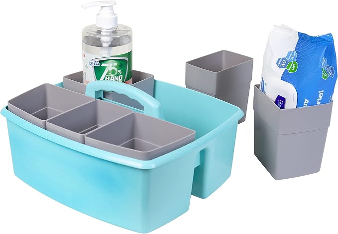 Storex Large Classroom Caddy with Cups, 13 x 11 x 6.575 Inches, Teal, Case of 2 (00984U02C) - Image 7