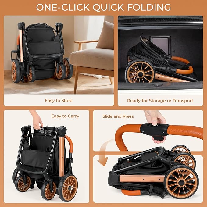 MAMIZO Foldable Dog Stroller for Medium Dogs Cats Up to 55 Lbs, Adjustable Height Handle, Pet Stroller with Aluminum and Carbon Steel Frame, Sun Shades, Storage Basket & Shock Absorbers, All-Terrain