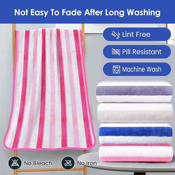 JML Microfiber Bath Towels Set of 4, Large Bathroom Towel for Adult, 30" x 60", Soft, Super Absorbent & Fast Drying, Use for Shower, Sauna, Sport, Fitness, Yoga, Cabana Stripe Pink - Image 6