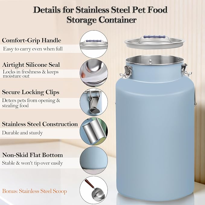 30 lb Stainless Steel Dog Food Storage Container, Airtight Metal Canister with Lid & Scoop, Extra Large Capacity for Multi-Pet Families, Preserve Freshness - Image 5