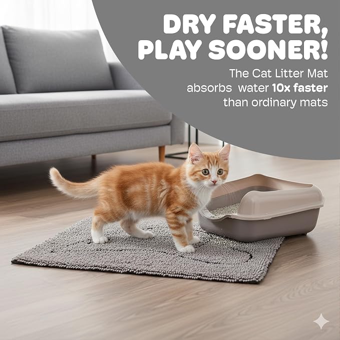 Dog Gone Smart Cat Litter Mat - Super Absorbent Microfiber - Plush Surface Traps Litter, Dirt & Moisture - Washable, Non Slip - Built with Double Basting & Stitching for Lasting Use - Grey, 35 x 26 In - Image 2