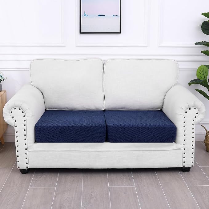 Smiry Waterproof Couch Cushion Covers, Non Slip Seat Cushion Covers | Stretch Jacquard Sectional Sofa Slipcover, Washable Elastic Furniture Protector for Pets, Kid, 2 Pieces, Navy - Image 5