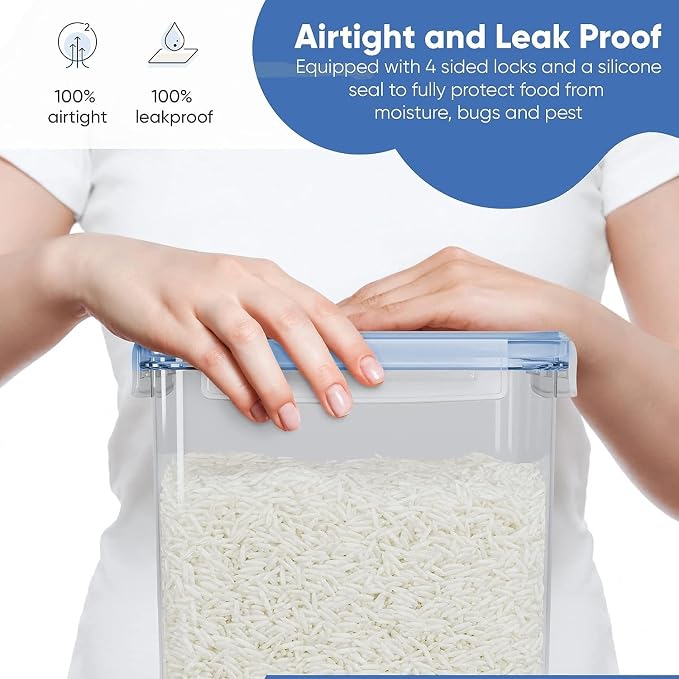 Chef's Path Extra Large Airtight Food Storage Containers with Blue Lid Color, Pack of 6, Kitchen and Pantry Canisters for Flour, Sugar, and Baking Supplies, Includes Measuring Spoons, Labels, and Pen - Image 6