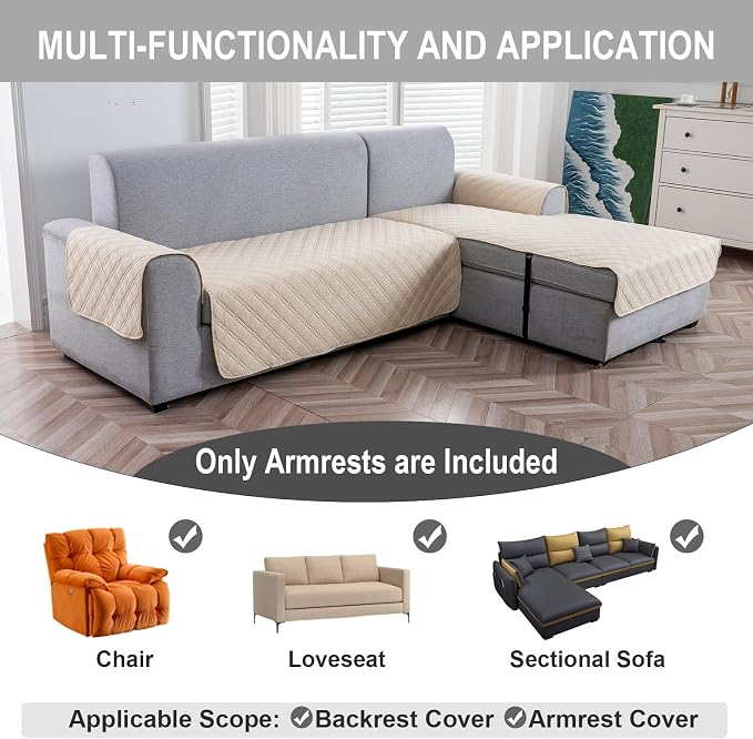 Genina Sofa Armrest Cover, Anti-Slip Armchair Slipcovers for Dogs Cats Pet, Water Resistant Couch Arm Cover for Backrest Recliner Loveseat, L Shaped Sofa, 23.6 x 27.5 Inches（2 Pieces） - Image 4