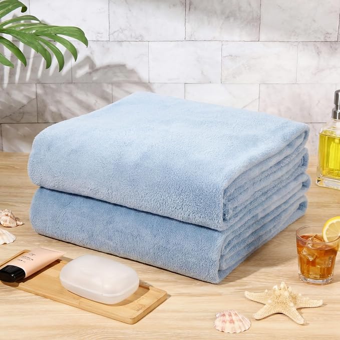 Mixweer 2 Pcs Oversized Bath Towels, 40 x 80 Inch Giant Microfiber Jumbo Bath Sheets Ultra Soft Bathroom Microfiber Quick Dry Absorbent Shower Towels for Spa Camping Beach (Haze Blue) - Image 5