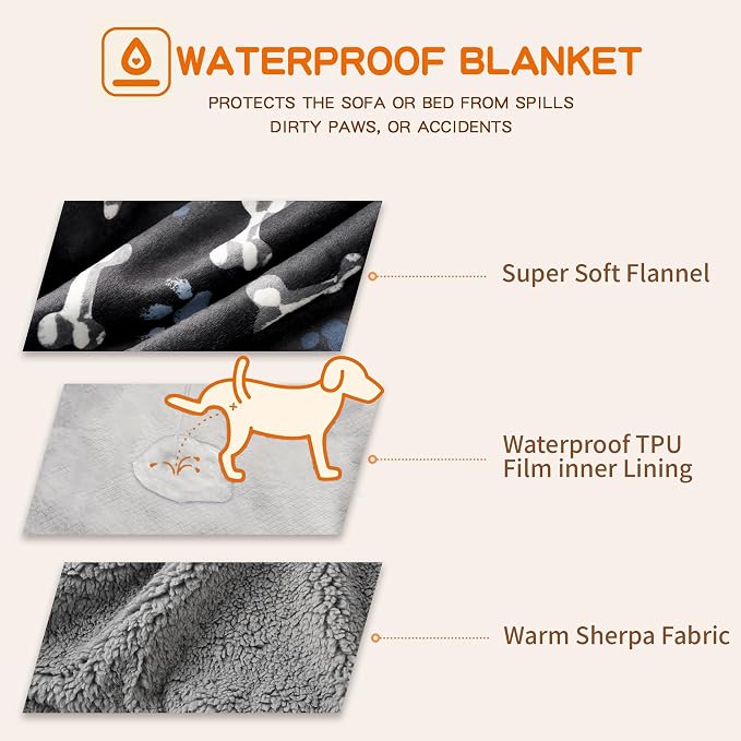 Waterproof Dog Blankets Pet Blanket 50"x60", Soft Fluffy Sofa Car Bed Protector, Reversible Sherpa Fleece Dog Blanket for Large Dogs(Navy Paws) - Image 3
