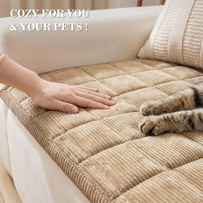 Couch Cover for Dogs Non-Slip Pet Couch Cover for Sofa Plush Protector | Non-Slip Backing, Machine Washable, Pet Friendly, Pet Hair & Scratch Protection, Sofa Cushion Protector(Khaki, 27.6"×70.9") - Image 3