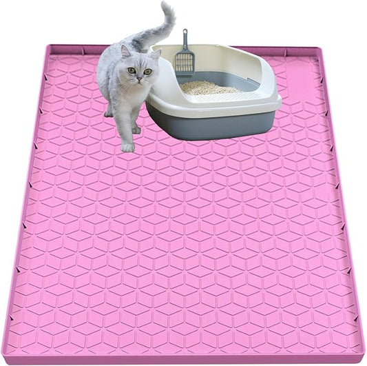 Cat Litter Mat, Silicone Large Cat Mat for Litter Box - 28x22 in, Waterproof & Non-Slip, Durable & Easy Clean, Pink by Jacooxi