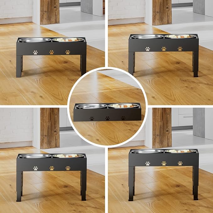 LAKIPETN Elevated Dog Bowls with Mat, Raised Dog Food Bowl Stand with 2 Stainless Steel Bowls, 5 Height Adjustable (3.1", 9", 10", 11", 12") Non-Slip Feeder Set for Medium and Large Dogs – Black - Image 8