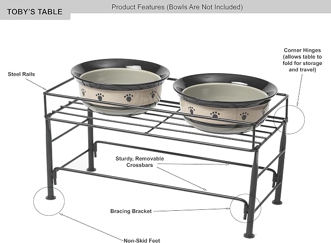 PetRageous 81031 Tobys Set The Table Steel Frame Dog Feeder, 7-Inch Tall by 18-Inch Long and 8.5-Inch Wide, Holds Two 8-Inch Diameter Bowls, for Medium Dogs And Cats, Black - Image 3