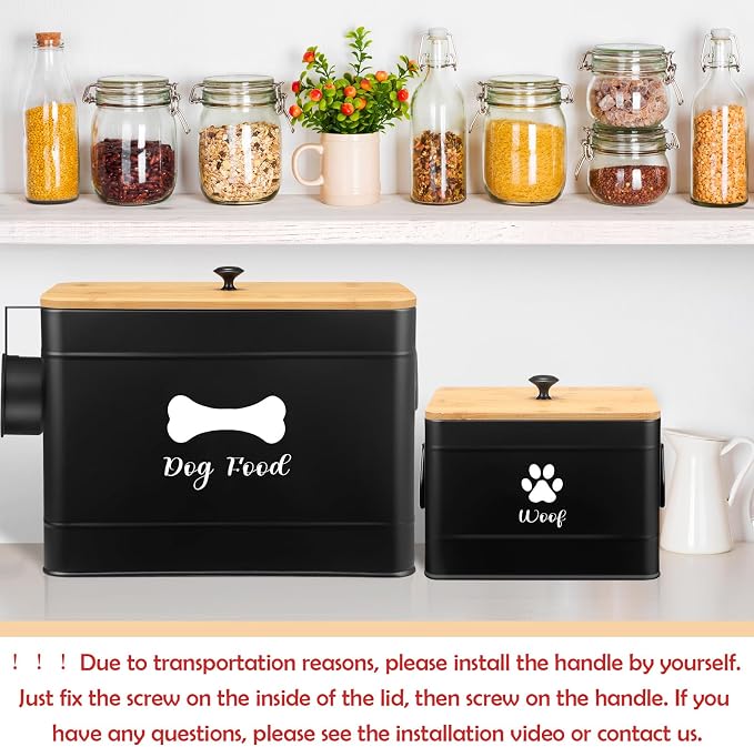 Newtay 2Pcs Extra Large Metal Dog Food Containers Airtight 12 & 3.5 Lbs Dog Treat Snack Jars Set of 2 with Bamboo Lids and Spoons Farmhouse Big Pet Cookie Storage Jars for Kitchen Counter Gift(Black) - Image 5