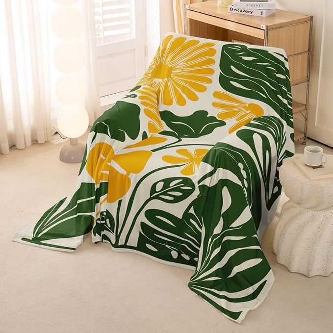 Erosebridal Yellow Green Flower Sofa Cover Minimalist Floral Couch Cover for Kids Women Vintage 70S Modern Sofa Protector Retro Abstract Aesthetic Couch Protector 71" X 91", Washable Non Slip - Image 4