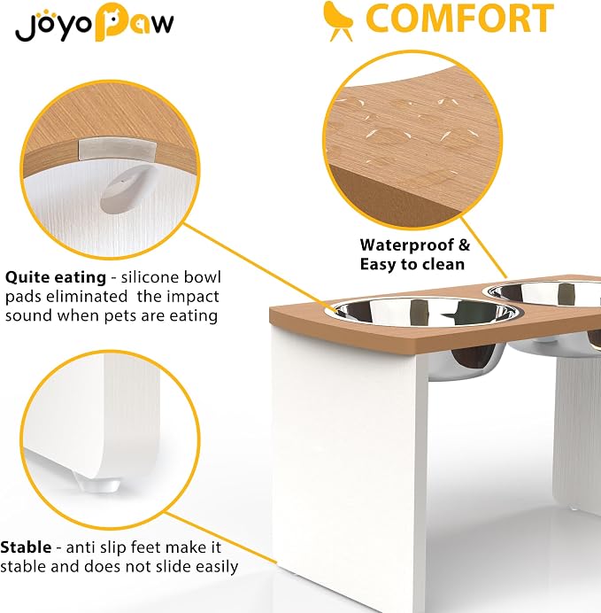 Elevated Dog Bowls, Waterproof Raised Dog Bowl for Medium & Large Dogs, HIPS Poly Lumber Stand with 2 Stainless Steel Bowls, Indoor & Outdoor Use (13'' Tall–68 oz Bowl, Teak - White) - Image 5
