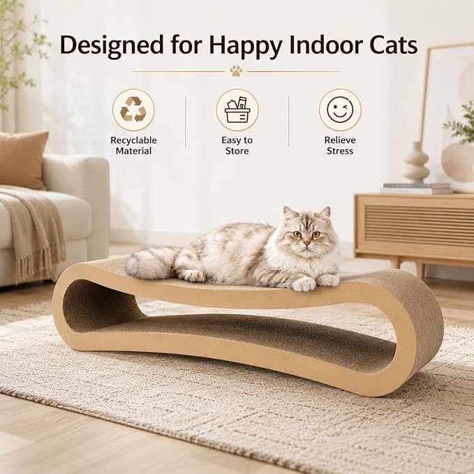 Simple Deluxe 3-in-1 Large Cardboard Cat Scratcher Lounger, 33.5" x 10.2" x 10.2" Infinity Shape Cat Scratching Board, Reversible Corrugated Scratch Pad for Multi-Cat Homes, 100% Recyclable, X-Large - Image 6