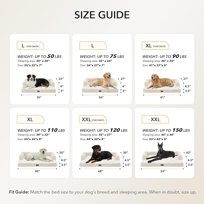 Waterproof Orthopedic Dog Bed for Extra Large Dogs, 48x30in, Beige | Orthopedic Foam Eases Joint Pressure, Bolsters Supports Head And Neck, Washable Pet Beds, Removable Cover, Non-Slip Bottom - Image 5