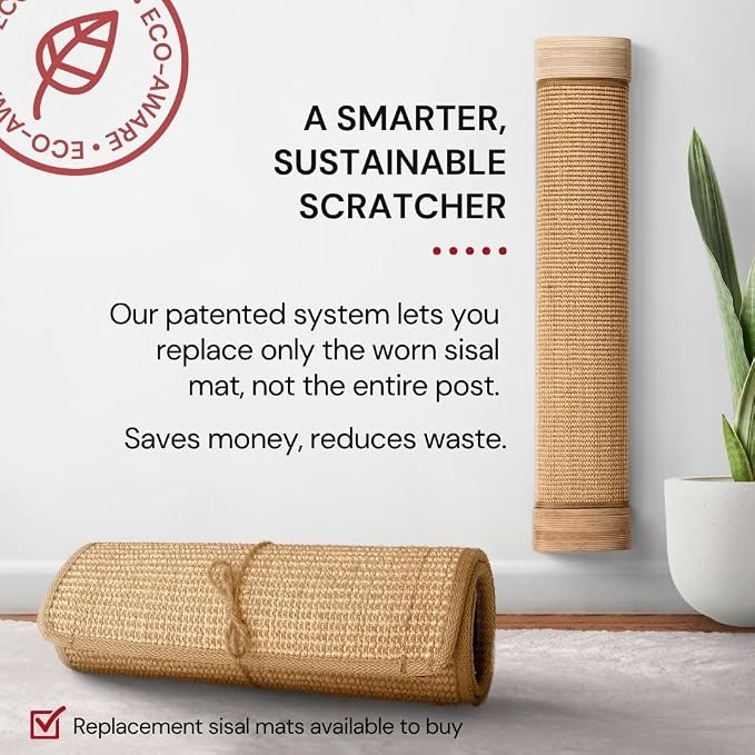 7 Ruby Road Wall Mounted Cat Scratcher, Replaceable Sisal Scratching Post | For Indoor Cats & Large Breeds — 29.5" Tall, Solid Pine with Natural Woven Sisal, No Glue or Staples, Easy Wall Mount - Image 2