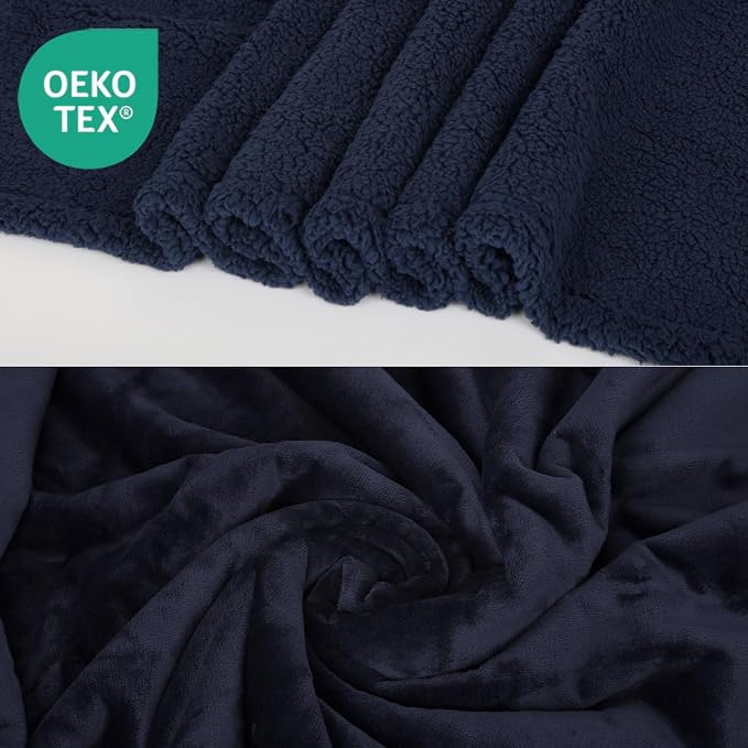 Waterproof Dog Blanket for Large Dogs - Reversible Washable Pet Blanket, Soft Sherpa Fleece Furniture Protector, Cat Throw Bed Couch, Navy,50"x60" - Image 2