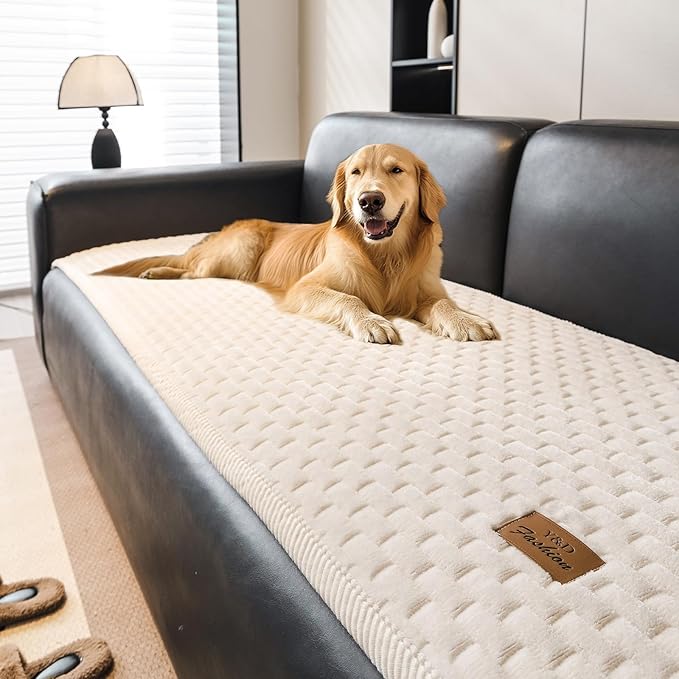 Couch Covers for Dogs Washable, Velvet Dog Couch Cover Protector, Fuzzy Plush Pet Sofa Cover for 2-3 Cushion Couch, Sofa Covers for Pets(1PC,Beige White,27.6"x70.9",2-3 Seater Sofa Pad Cover) by PJLZJFBY