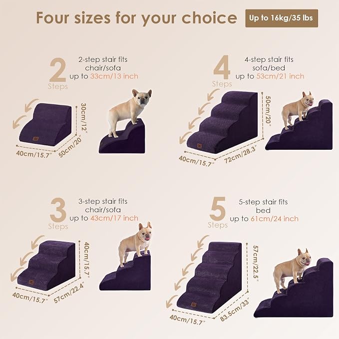 EHEYCIGA Curved Dog Stairs Ramp for High Beds 22.6" H, 5-Step Dog Steps for Small Dogs and Cats, Pet Stairs for High Bed Climbing, Non-Slip Balanced Pet Step Indoor, Purple - Image 3