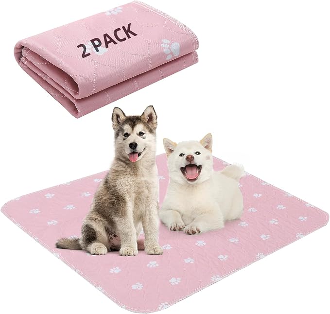 PUPTECK Washable Pee Pads for Dogs Dog Training Pads 2 Pack Pink 34x36 in | Reusable Puppy Potty Training Pads Whelping Mat Pet Food Feeding Mat Leakproof Fast Absorption Non-Slip for Couch, Crate by PUPTECK