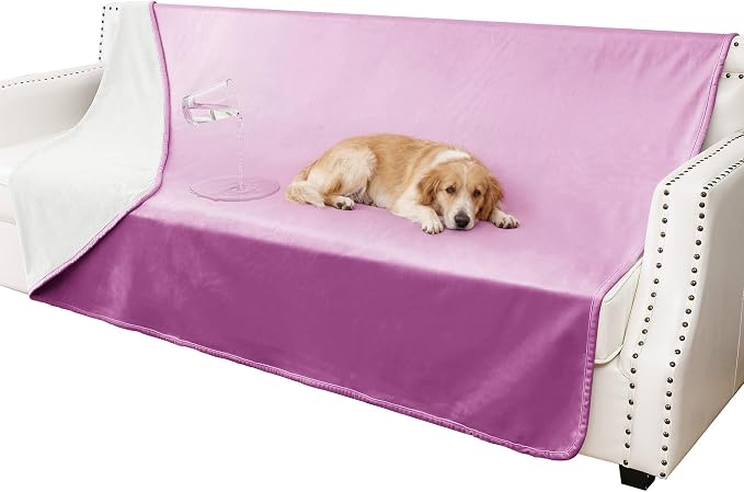 Waterproof Blanket - Reversible Dog Throw as Furniture Protector | Soft Velvet & Flannel, TPU Leak-Proof Liner, Machine Washable, Fits Couch and Bed, 68" x 82", Purple/Cream by TuffeelHome
