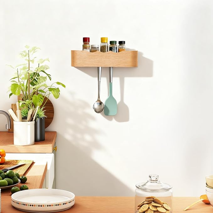 Coat Rack Wall Mount with Shelf Entryway Shelf Modern Key Holder Hanger Wall Shelves with Hidden Hooks for Hanging Towels Coats Hats Bags for Hallway Bathroom Bedroom(Wavy Oak, 4 Hooks) - Image 7