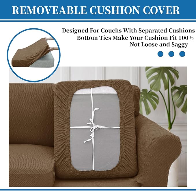 XINEAGE New 3 Pieces Couch Covers for 2 Cushion Sofa Super Stretch Loveseat Slipcover Pet Dog Universal Slip Cover Anti Slip Love Seat Furniture Protector (Brown, 55"-69") - Image 6
