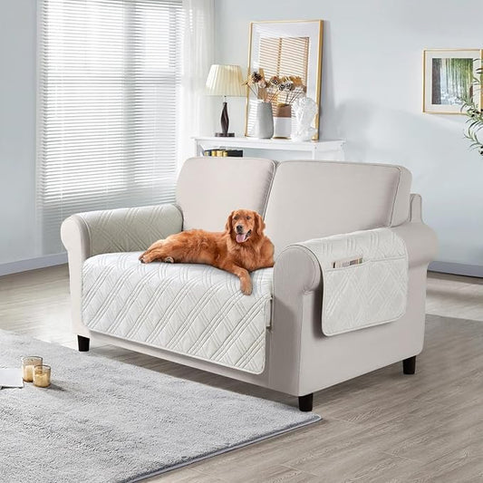 TAOCOCO Waterproof Loveseat Covers for Pets Dogs with Non Slip Backing, Sofa Seat Covers with Side Pocket for 2 Cushion Couch Washable Dog Couch Cover Protector Sofa Slipcovers(Loveseat, Off White) by TAOCOCO