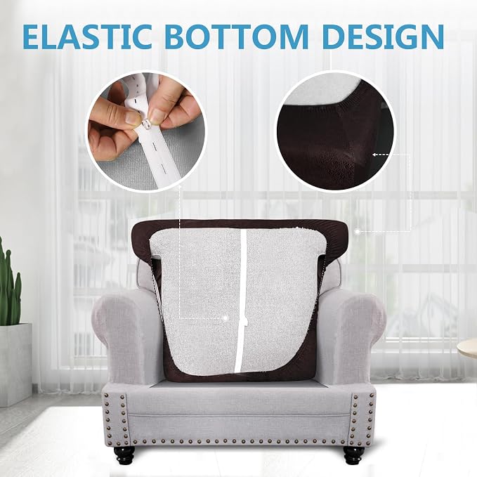 ANARACHON Leather Look Couch Cushion Covers Sofa Seat Slipcovers Sets Couches Furniture Protector for Sectional Armchair Loveseat Pets Kids Stretch Spandex Fabric (1 T-Cushion Armchair, Chocolate) - Image 4