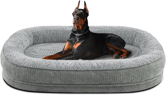 JOEJOY Orthopedic Dog Bed for Extra Large Dogs, XXL Egg-Crate Memory Foam Pet Bed with Bolster Sides, Waterproof Lining, Removable Washable Cover & Non-Slip Bottom, Light Grey by JOEJOY