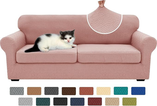XINEAGE New 3 Pieces Couch Covers for 2 Extra Large Cushion Sofa Super Stretch Sofa Cover for 2 Large Seat Universal Loveseat Slip Cover for Living Room (Dusty Pink), 71"-91"(2 Cushions) by XINEAGE