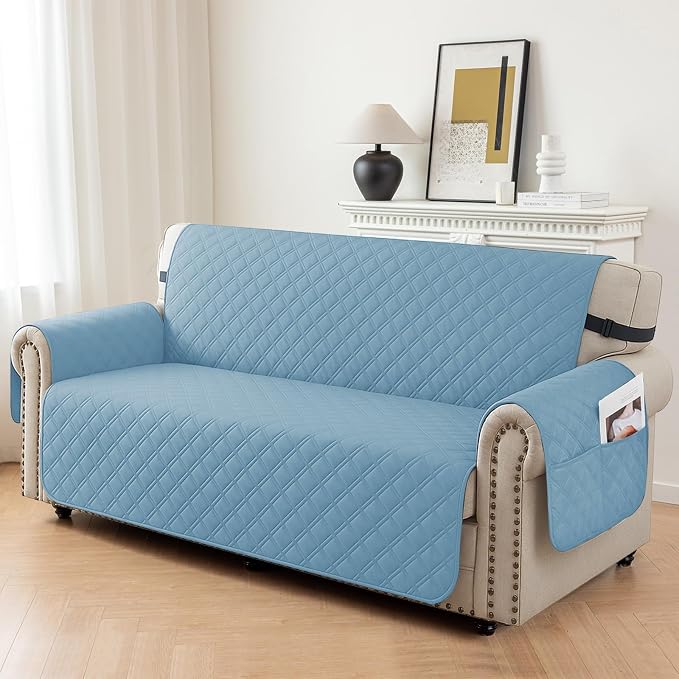 Waterproof Loveseat Covers for 2 Cushion Couch, Sofa Covers for Pets Washable with Side Pockets, Non Slip Couch Covers for Dogs, Dog Couch Cover with Elastic Straps (Loveseat, Aqua Blue) - Image 2