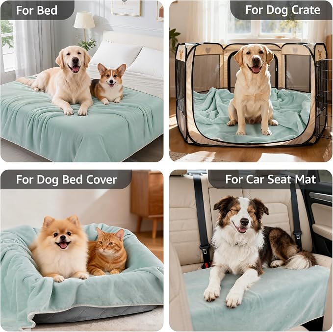 LOOBANI Waterproof Dog Blanket for Couch, Soft Couch Cover 50" x 60", Green | Pet Blanket for Medium Large Dogs, Double Side Liquid-Proof, Reversible Flannel Bed Throw for Sofa, Pet Hair Resistant - Image 4