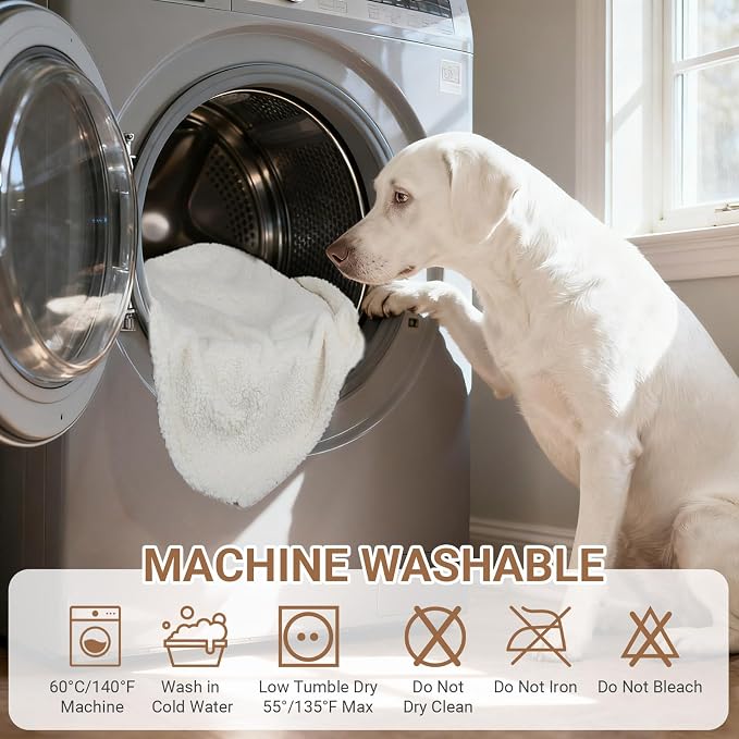 Waterproof Dog Blanket for Large Dogs - Reversible Washable Pet Blanket, Soft Sherpa Fleece Furniture Protector, Cat Throw Bed Couch, Cream, 60"x80" - Image 5