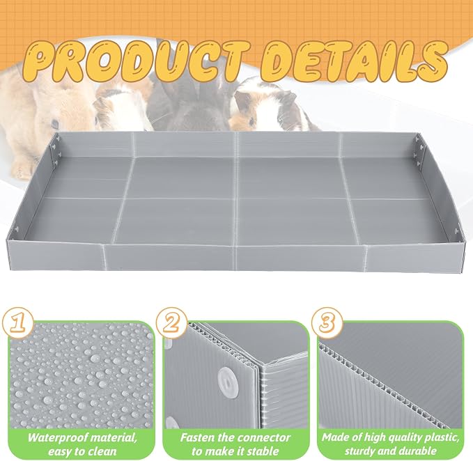 Wenqik 2 Pcs Guinea Pig Cage Liner Corrugated Plastic Cage Liner Base 2 x 4 Panel Size for Small Animals Hedgehogs Rabbits Tray, 55 x 27 Inch (Grey) - Image 5