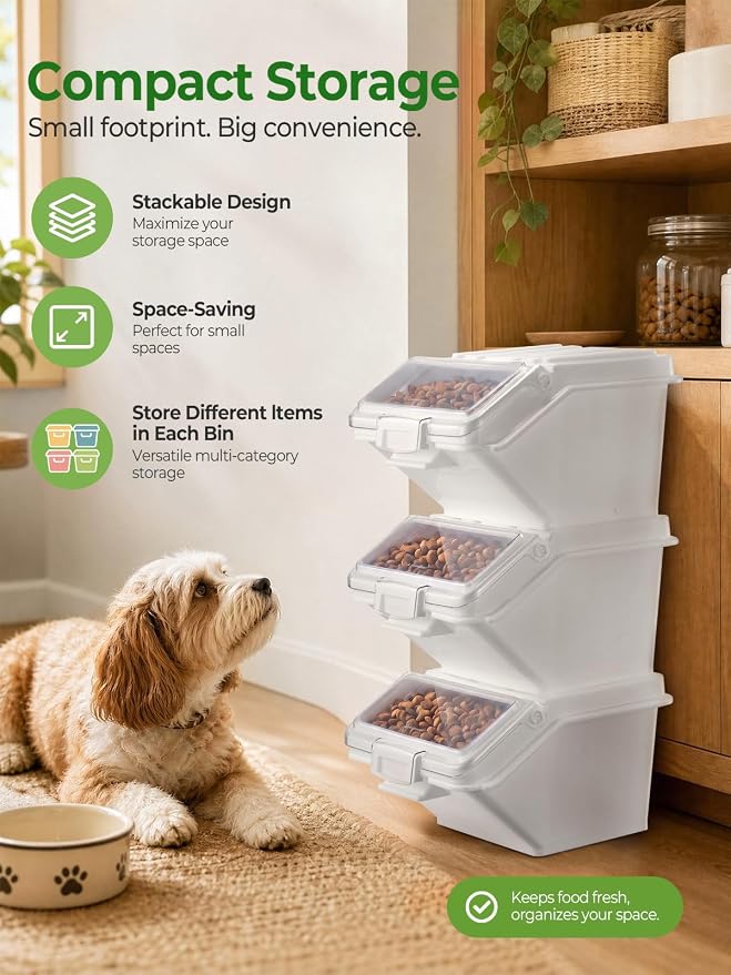 FOHERE 3 Pack Dog Food Storage Container, 40 Lbs Dog Food Bin with Scoop, Moisture Proof Dry Dog Food Container for Cat Treats, Rice, Flour & Baking Supplies, BPA Free - Image 2