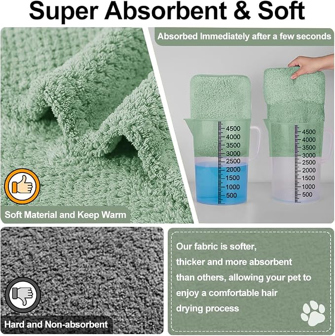 Medium to Large Size Dog Bathrobe, Quick Drying Super Absorbent, Warm Dog Towels, Adjustable Hoodies and Belts for Dog Bath Products (Green Jacquard,5XL) - Image 4