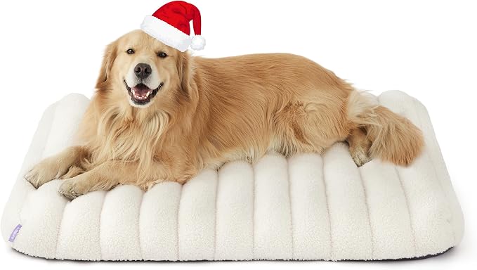 LE SURE Cute Orthopedic Dog Bed for Extra Large Dogs, XL Waterproof Chic Flat Pet Beds with Removable Washable Cover, Fuzzy Thick Egg Crate Foam Pet Mat for Indoor Use (44" x 32", Cream) - Image 6