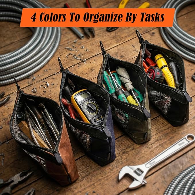 WELKINLAND 4 Piece-Pack Clear Tool Pouch, 12-Inch Tool Pouches, Heavy-Duty Waxed Canvas Zippered Tool Pouch, See-Thru Tool Pouches With Zipper, 4-Color Small Tool Bag - Image 3