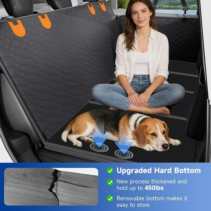 Dog Car Seat Cover Waterproof Vegan Leather, Scratchproof, Hard Bottom Back Seat Extender for Dogs, Non Slip Back Seat Protector with Mesh Window, Easy to Clean Fit Full Size Trucks, Orange - Image 3